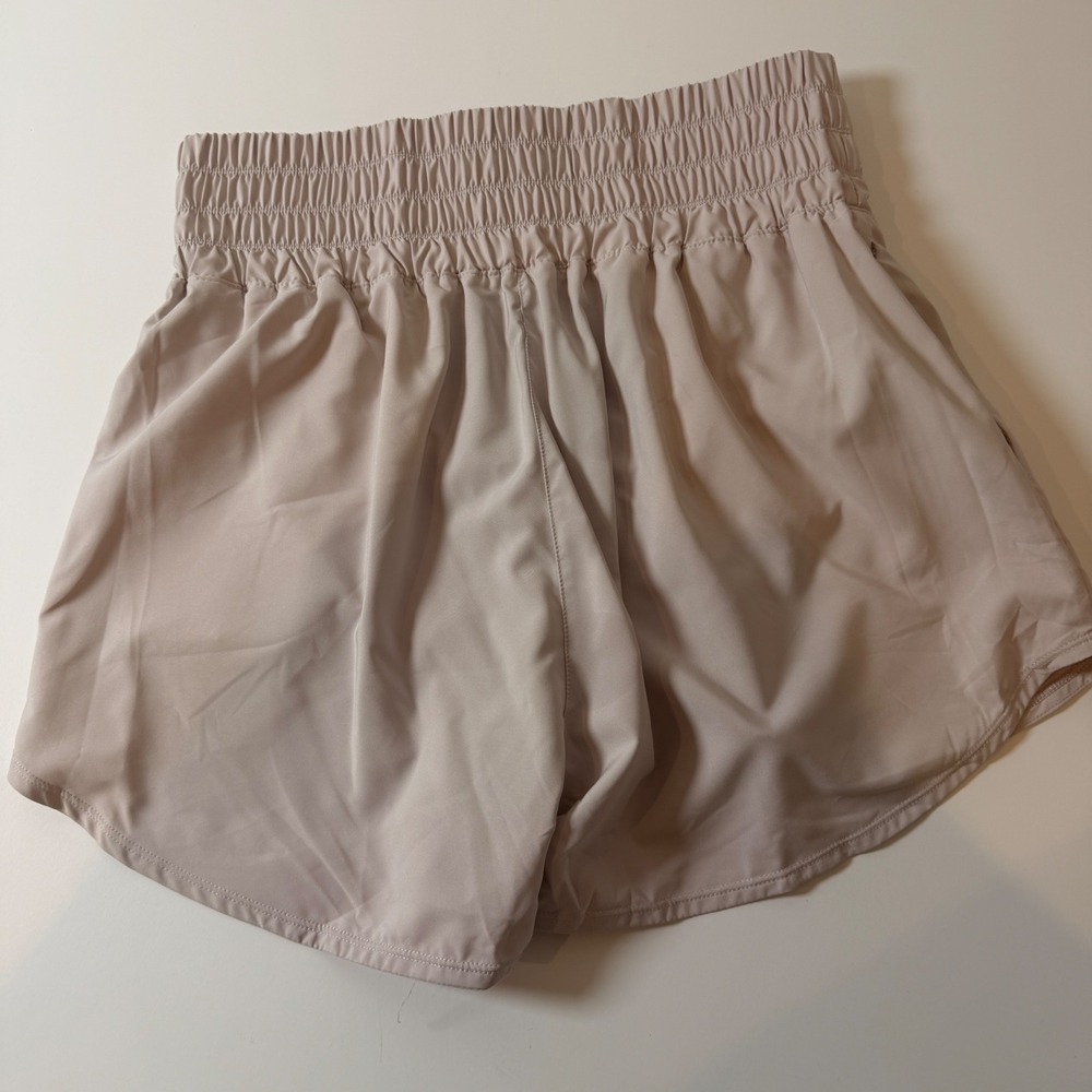 Nike Dri-FIT Womens High Rise Smocked Training Shorts Mauve L - Picture 7 of 7